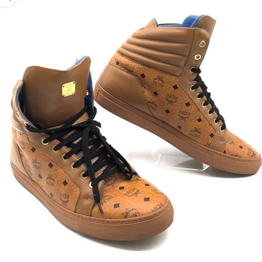 MCM Visetos High Top Sneakers in Honey
